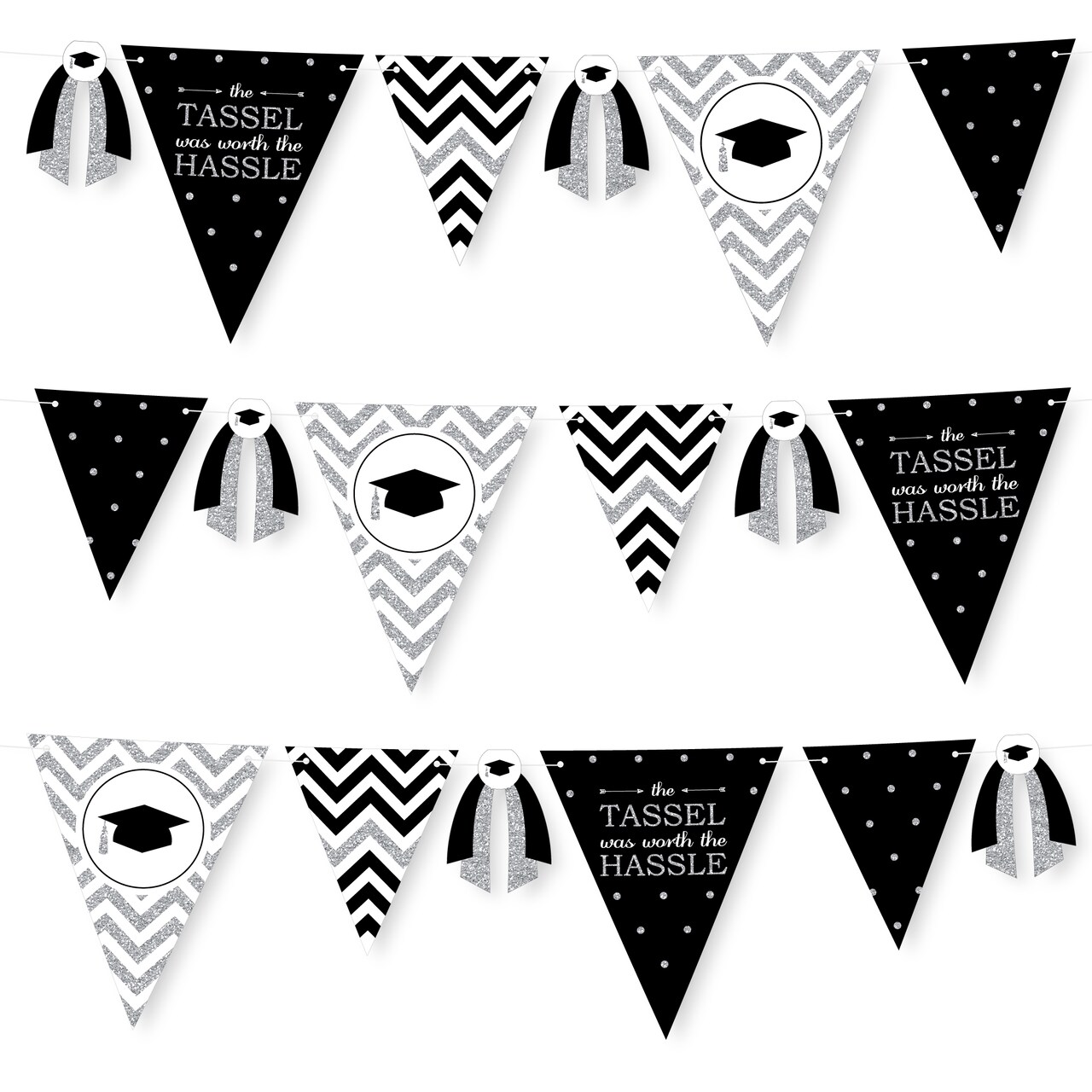 Big Dot of Happiness 30 Piece Silver Graduation Party Pennant Triangle Banner